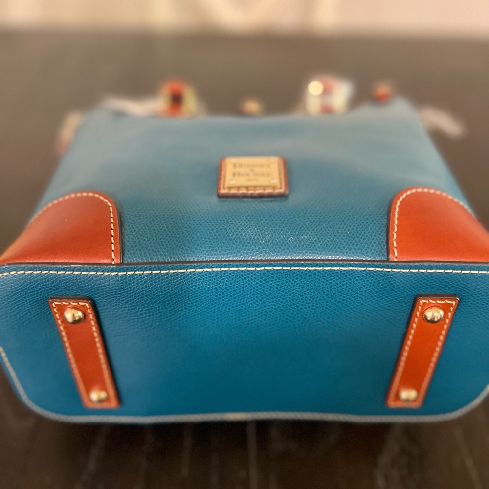 Classic Two-Tone Leather Tote - Teal and Brown - Picture 3 of 5